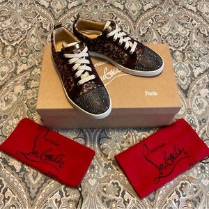 Mint Christian Louboutin Gondola Strass Pixelated Metallic Leather Sneaker Sz 39